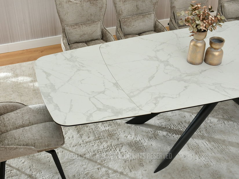 Jídelní stůl Denzel (bílý mramor + černá)