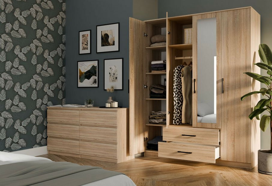 Šatní skříň Rigidez 3 (dub sonoma) (se zrcadlem)