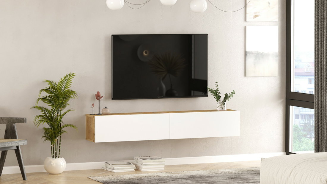 TV stolek/skříňka Freddie 8 (Borovice atlantic + Bílá)