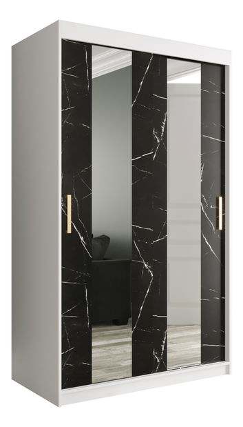 Šatní skříň 120 cm Marbelo P (matná bílá + černý mramor)