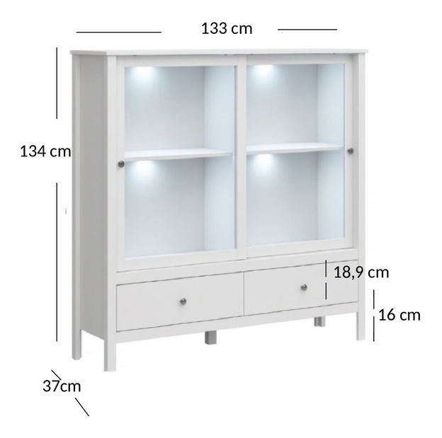 Vitrína Olna 2W2S (bílá)