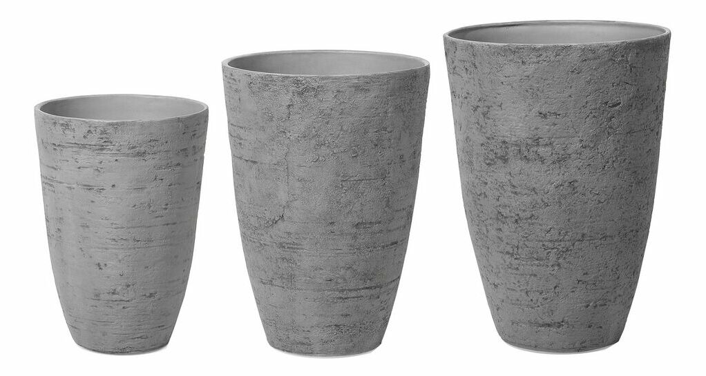 Set 3 ks. květináčů CAMETA (kámen) (šedá)