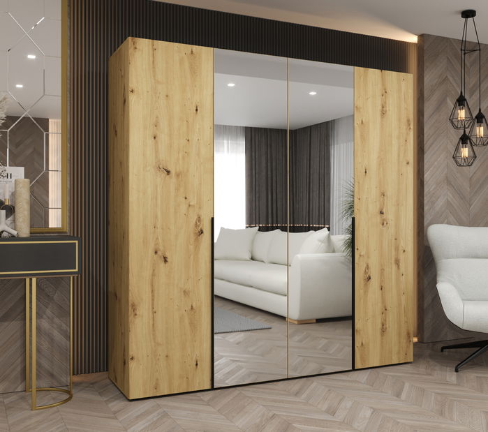 Šatní skříň 200 cm Alice 2 (dub artisan + černá)