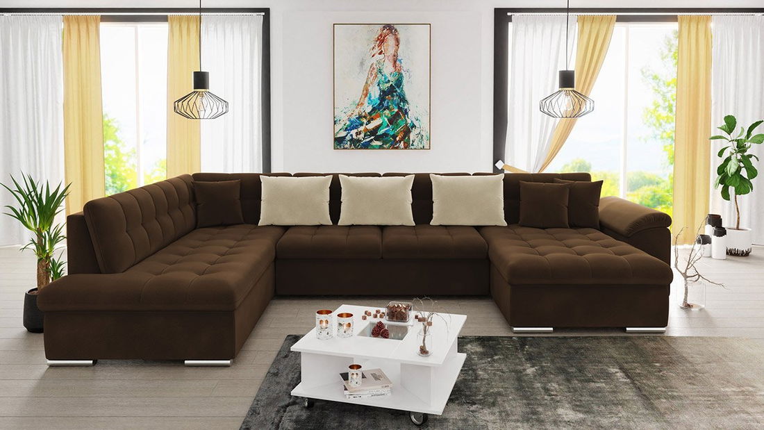 Rohová sedací souprava Talia (tmavě hnědá + krémová)
