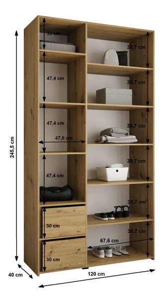Šatní skříň 120 cm Carmela 40-2 (bílá + zlatá)