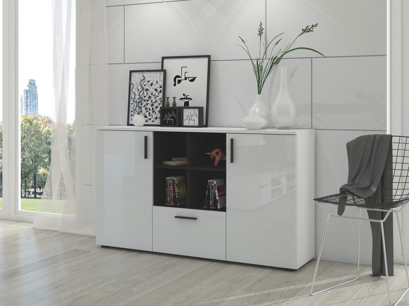 Komoda Belton (bílá + lesk bílý)