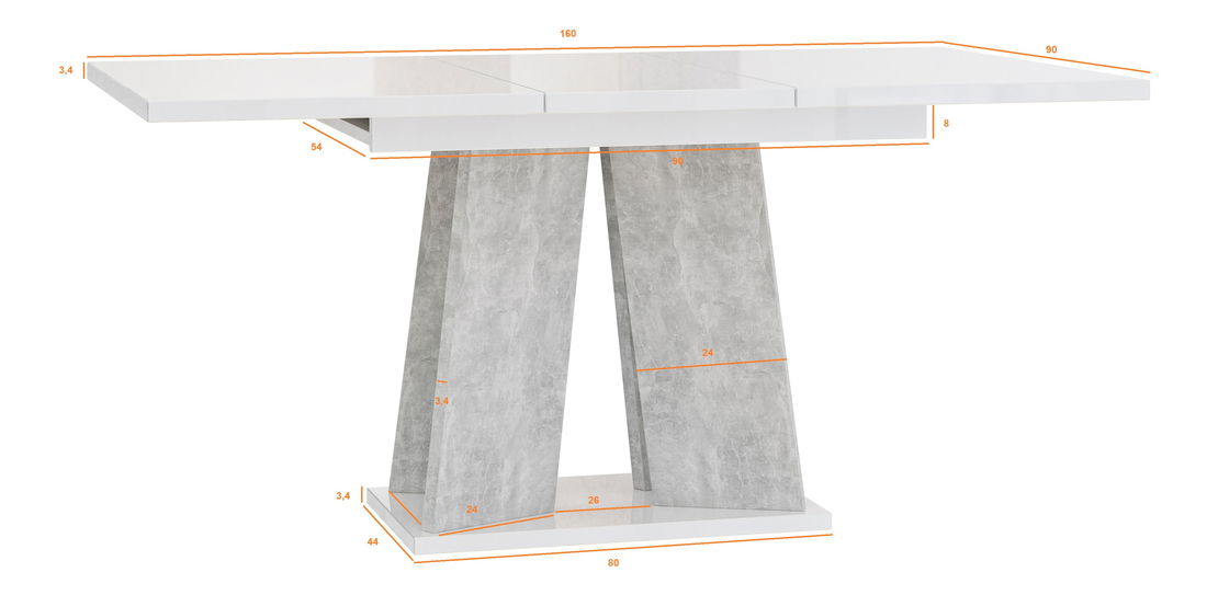 Jídelní stůl Mulnu (lesk bílý + kámen) (pro 4 až 6 osob)