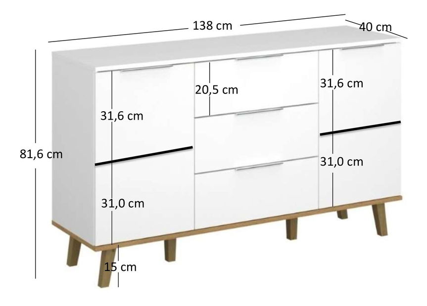 Komoda Nickole (bílá + dub kamenný)