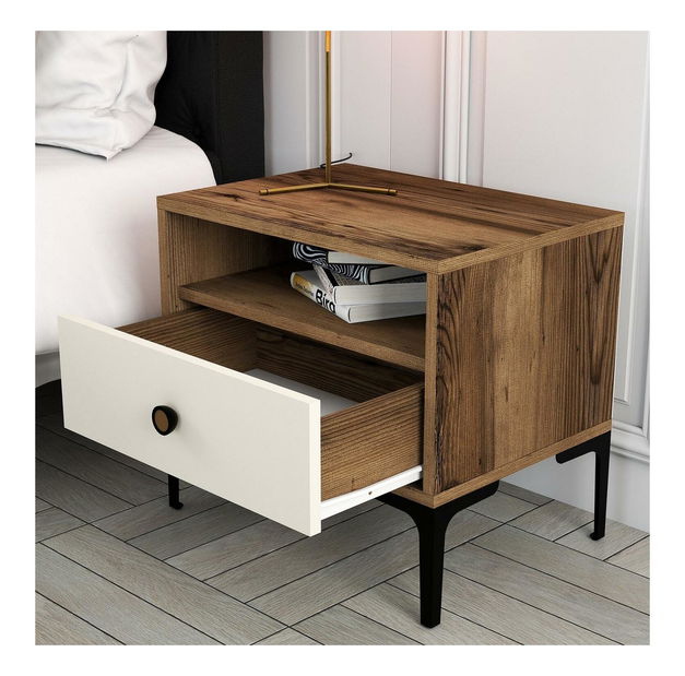 Noční stolek Logan (ořech + krémová)