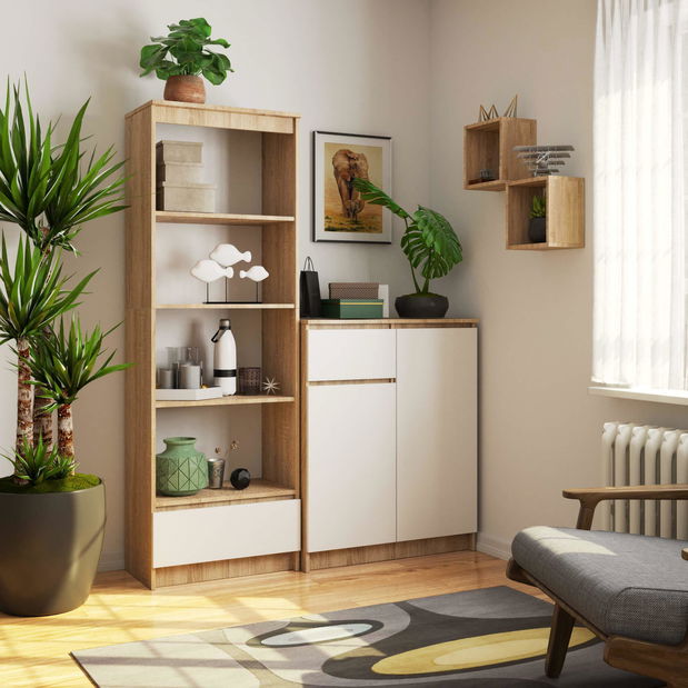 Regál Radha (dub sonoma + bílá)
