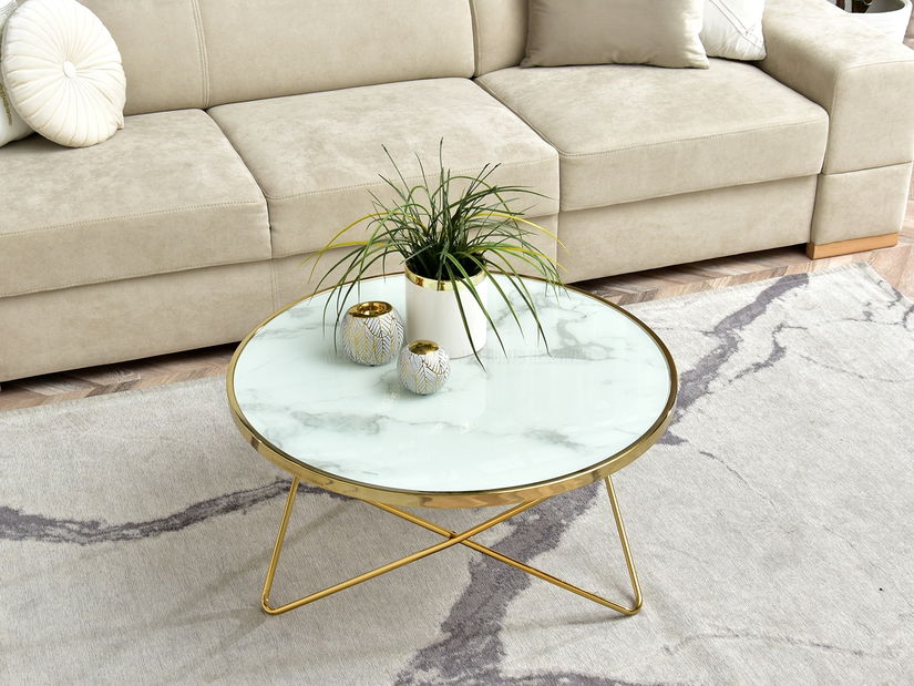 Konferenční stolek Armin Xl (bílý mramor + zlatá)