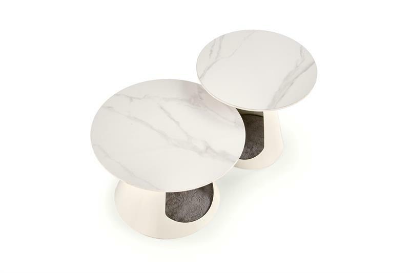 Set 2 ks. konferenčních stolků Ozzi (bílý mramor + bílá)