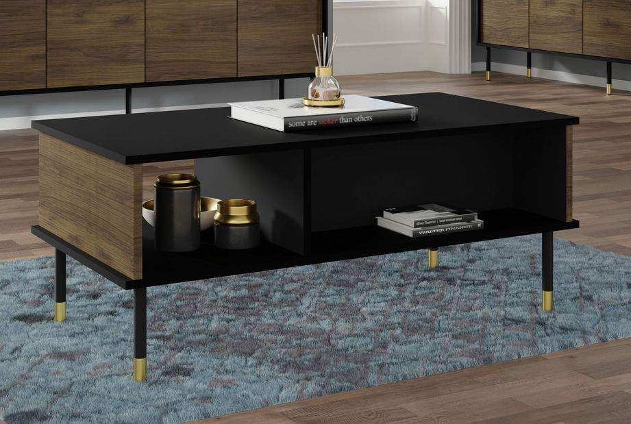 Konferenční stolek Sherlock (černá + dub catania + zlatá)