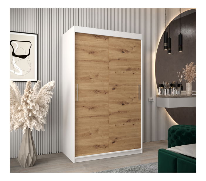 Šatní skříň 120 cm Toki (Bílá matná + Dub artisan)