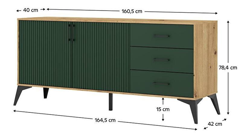 Komoda Luvonut 2D3S LU4 (dub artisan + tmavě zelená + černá)