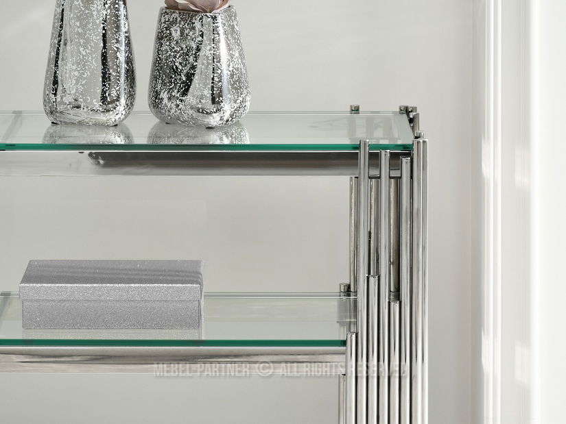 Konzolový stolek Benji (průhledné sklo + chromová)