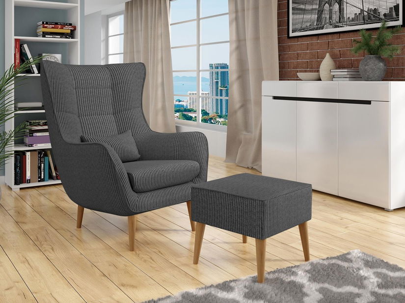 Křeslo s podnožkou Flerance (tmavě šedá)