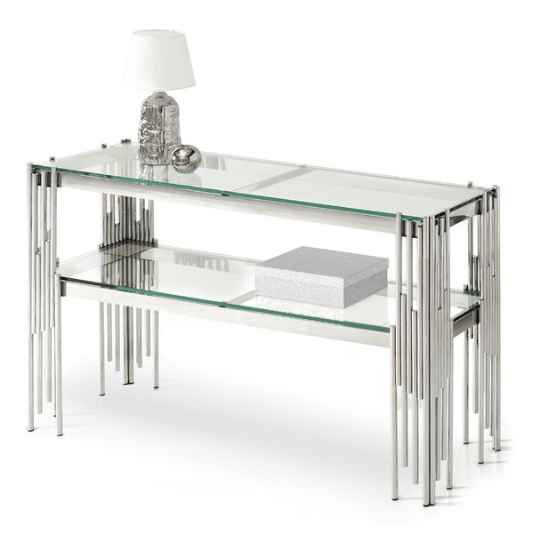 Konzolový stolek Benji (průhledné sklo + chromová)