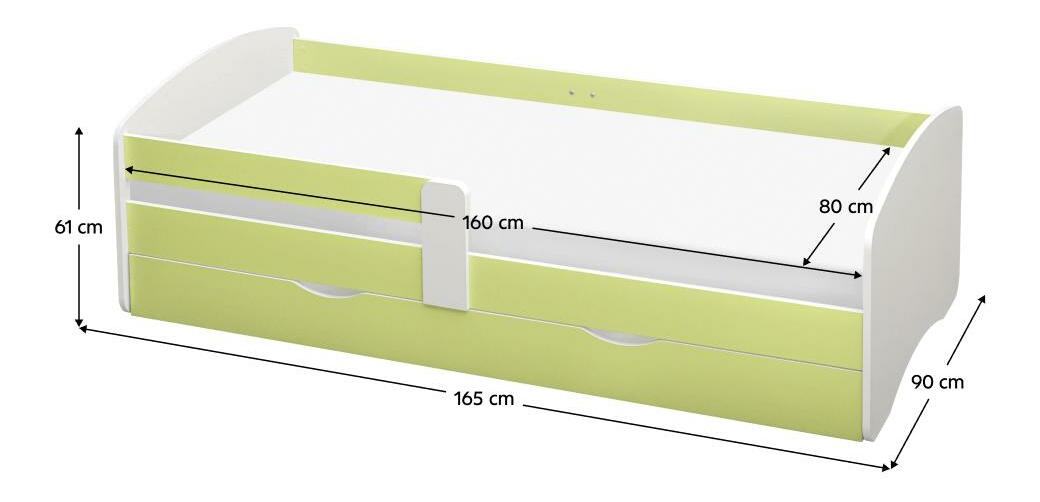 Jednolůžková postel 80 cm Carecen (zelená + bílá) (s roštem) (s úl. prostorem)