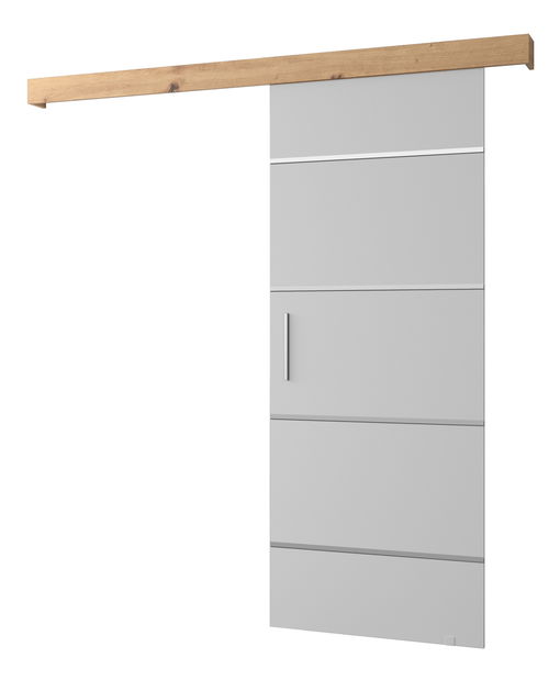 Posuvné dveře 90 cm Sharlene IV (bílá matná + dub artisan + stříbrná)