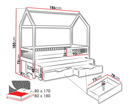 Dětská postel 80 cm Kerlox (šedá) (s roštem) (s úl. prostorem)