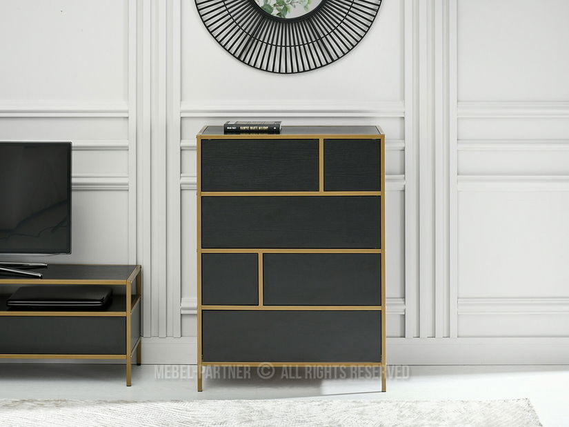 Komoda Soren Kom (černé dřevo + zlatá)