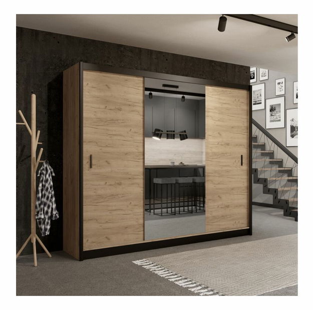 Šatní skříň CRAST (černá + dub CRAST)