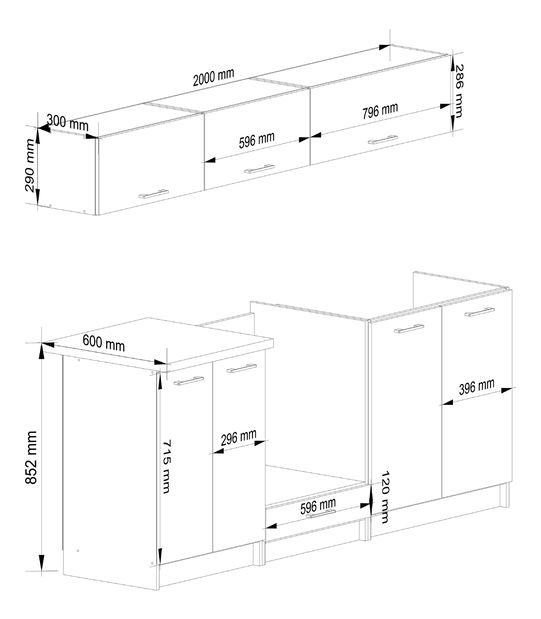 Kuchyňská sestava 200 cm Ozara V (bílá + beton)