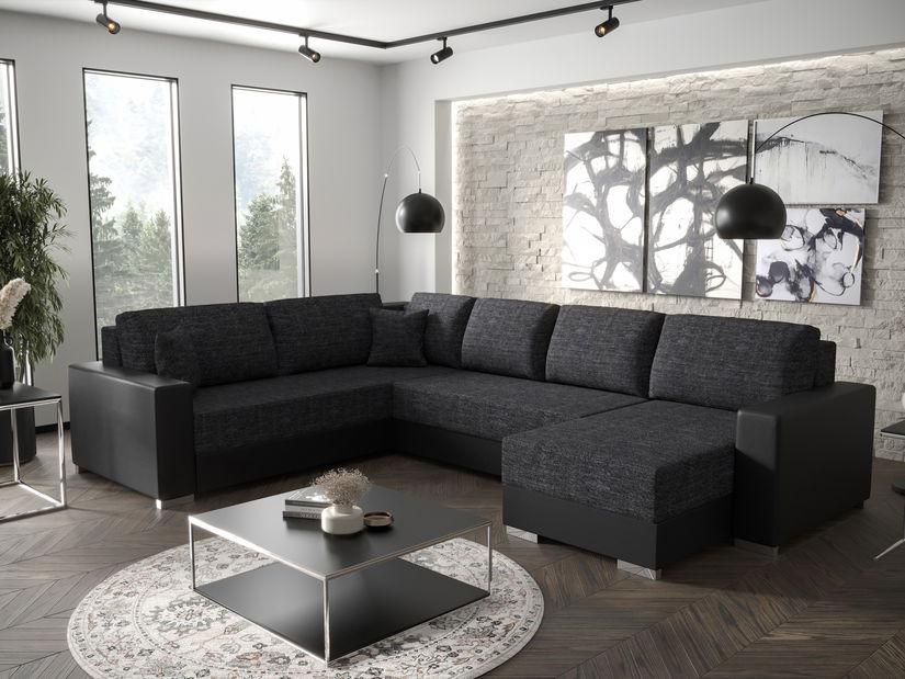 Rohová sedačka ve tvaru U- Pearle 3 (světle šedá + černá) (L)