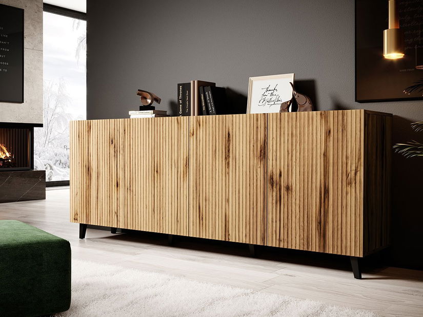 Široká skříňka Trilari 200 (dub wotan + dub wotan + černá)