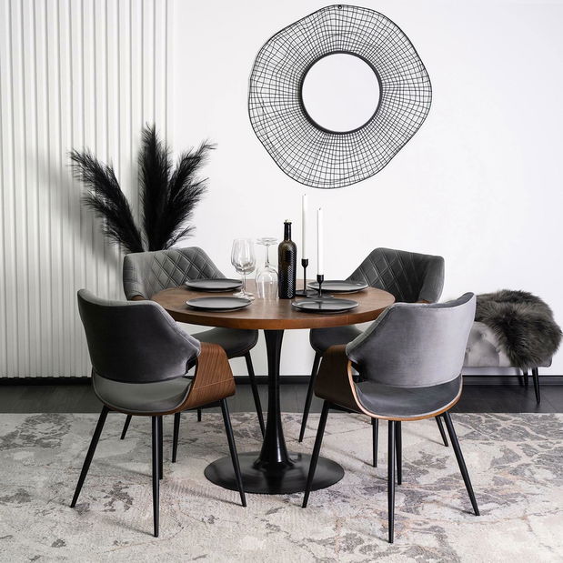 Jídelní set Lateral (ořech + černá + šedá) (pro 4 osoby)