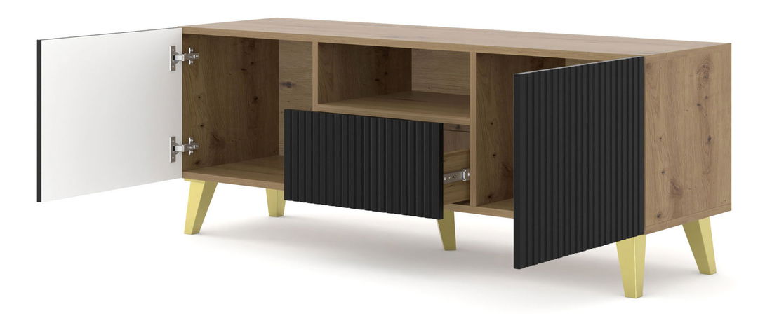 TV skříňka/stolek PB 150 2D1S Rowanna (dub artisan + černá + zlatá)