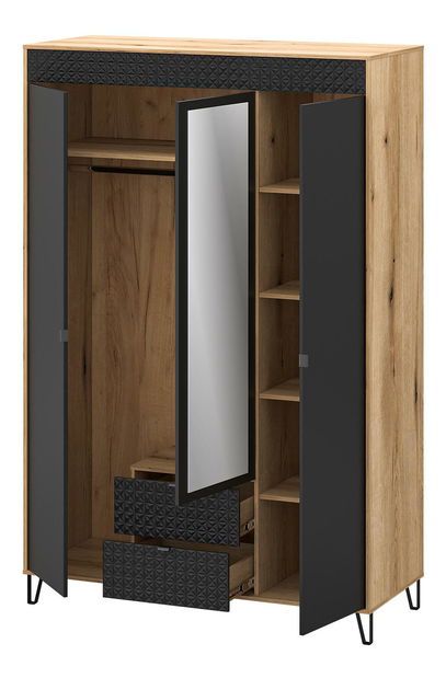 Šatní skříň Botones 2 (dub evoke + černá) (se zrcadlem)