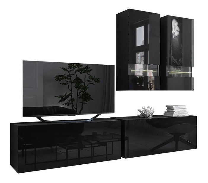 Obývací stěna Berny 9 (černá + černý lesk)