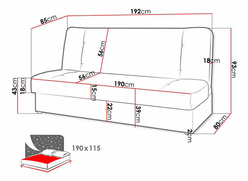 Rozkládací pohovka Korina (lawa 06) (s úložným prostorem)