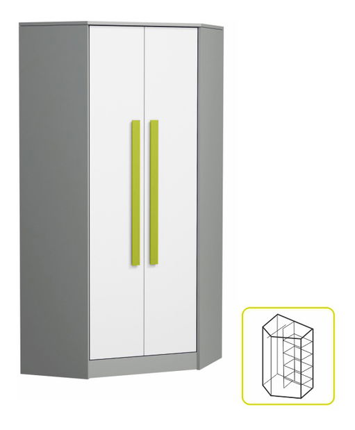 Rohová šatní skříň Piere P02 Zelená