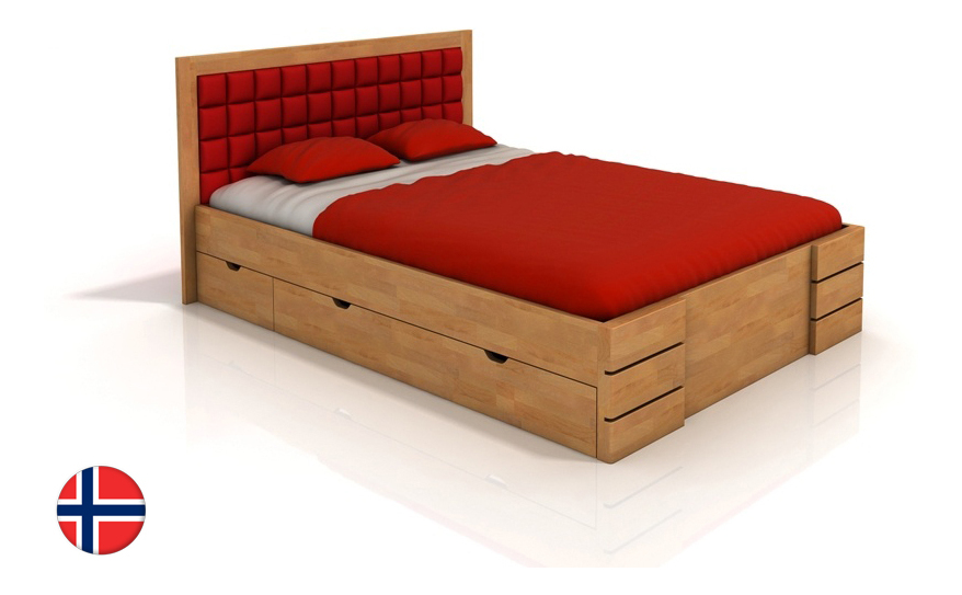 Jednolůžková postel 90 cm Naturlig Storhamar High Drawers (buk) (s roštem)