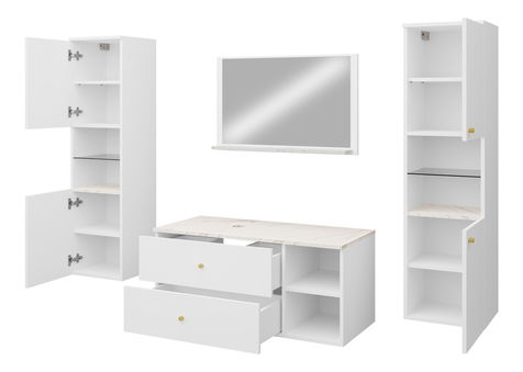 Koupelnový nábytek Kiago III (bílá matná + mramor bianco + zlatá) (se sifonem)