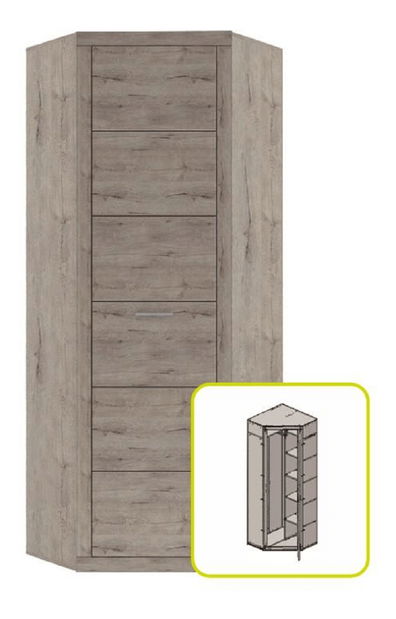 Rohová šatní skříň Oscroft 1D (dub san remo)