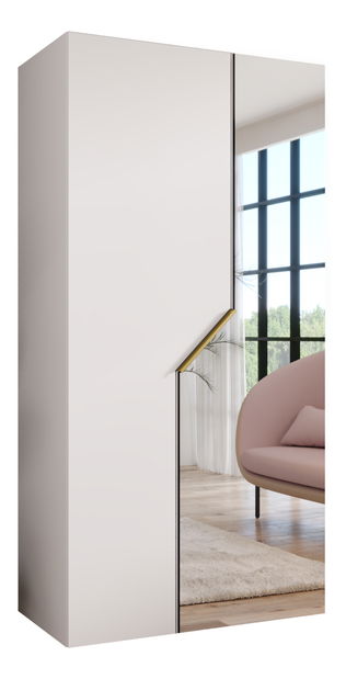Šatní skříň Alaris 2 100 (bílá + zlatá) (se zrcadlem)