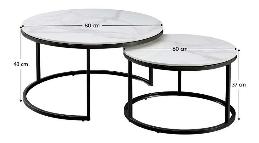 Set 2 konferenčních stolků Lastras (mramor bílý + ocel černá)