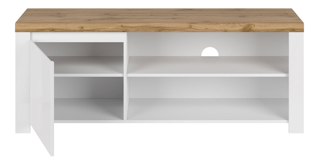 TV stolek/skříňka Vilgi 1D/160 (lesk bílý + dub wotan)