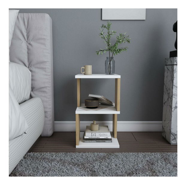 Noční stolek Caramello (bílá + dub)