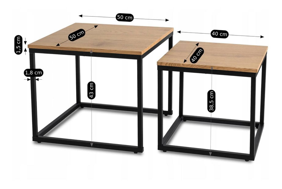 Set 2 konferenčních stolků Climas (dub zlatý + černá)