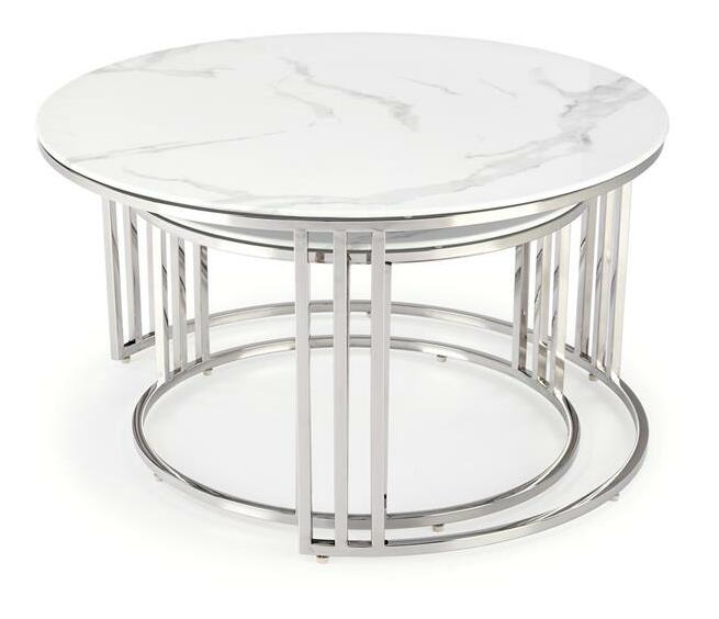 Set 2 ks. Konferenčních stolků Merac (mramor bílý + stříbrná)