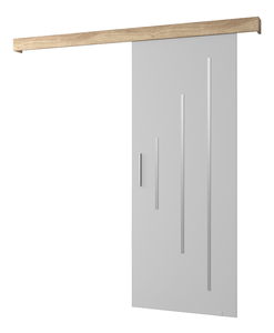Posuvné dveře 90 cm Sharlene Y (bílá matná + dub sonoma + stříbrná)
