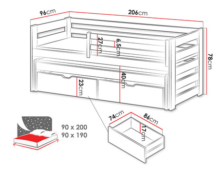 Dětská postel 90 cm Palkana (borovice) (s roštem) (s úl. prostorem)