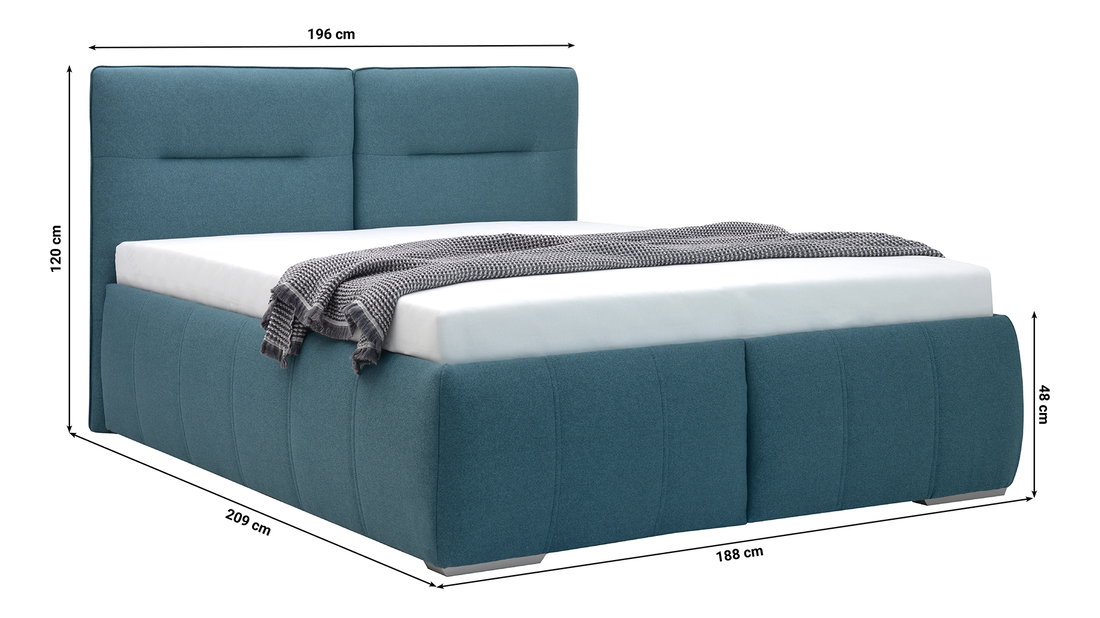 Manželská postel 180 cm Isuna (modrá) (s roštem) (s úl. prostorem)