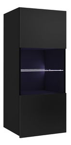 Závěsná vitrína Brolani BR11 (černá + lesk černý) (s bílým LED osvětlením)