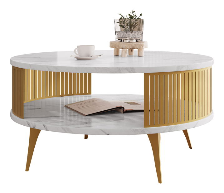 Konferenční stolek Mezanoa Gold (zlatá + mramor bílý)